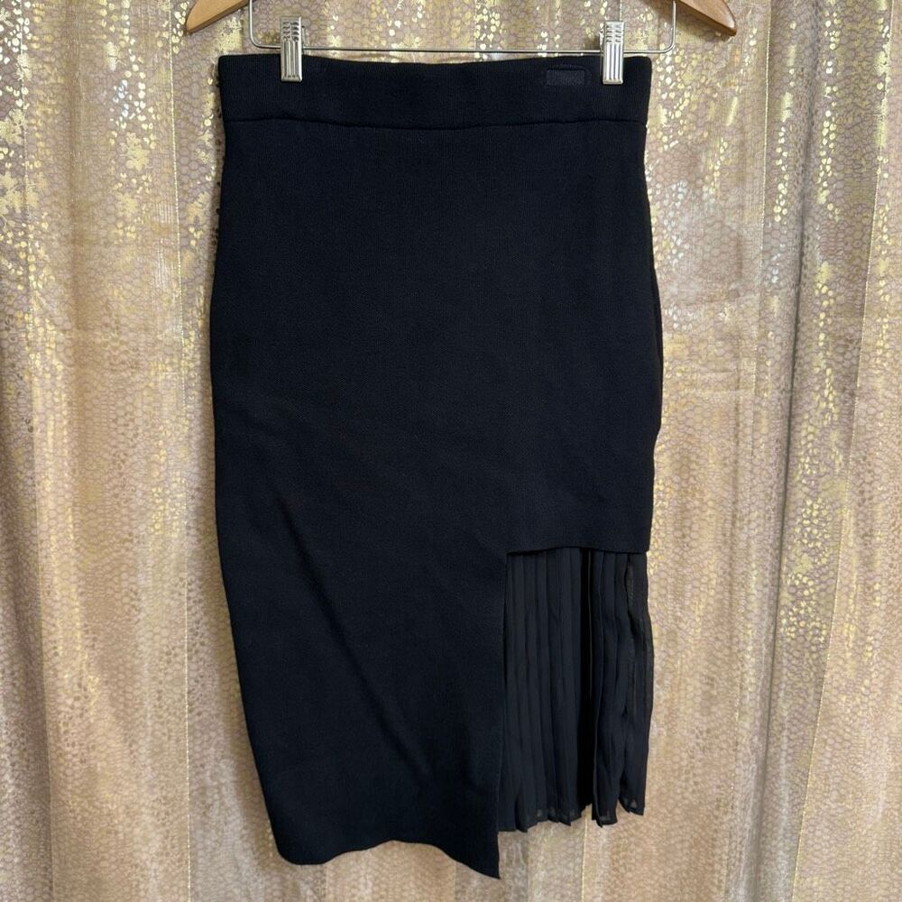 Lucy Paris Black Cutaway Thick Midi Skirt Office Professional Wear Large